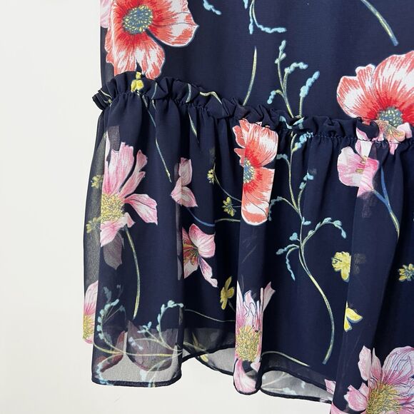 Eliza J Navy Pink Floral Dress Oversized Ruffle Flare Sleeves Women’s 4 - Picture 5 of 13